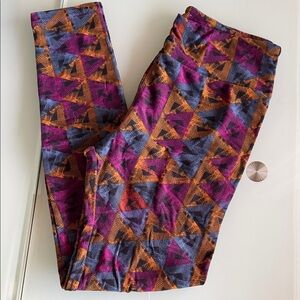 LuLaRoe Kids Leggings with Vibrant Purple, Orange, and Blue Pattern